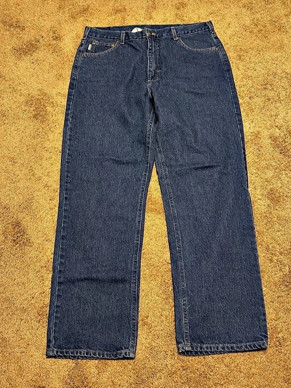 Carhartt Jeans Mens 38x32 Blue Denim Relaxed Fit Straight Leg Pockets Logo